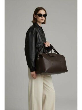 Longchamp Le Pliage Cuir Leather Travel Bag Brown Large Tote Weekender
